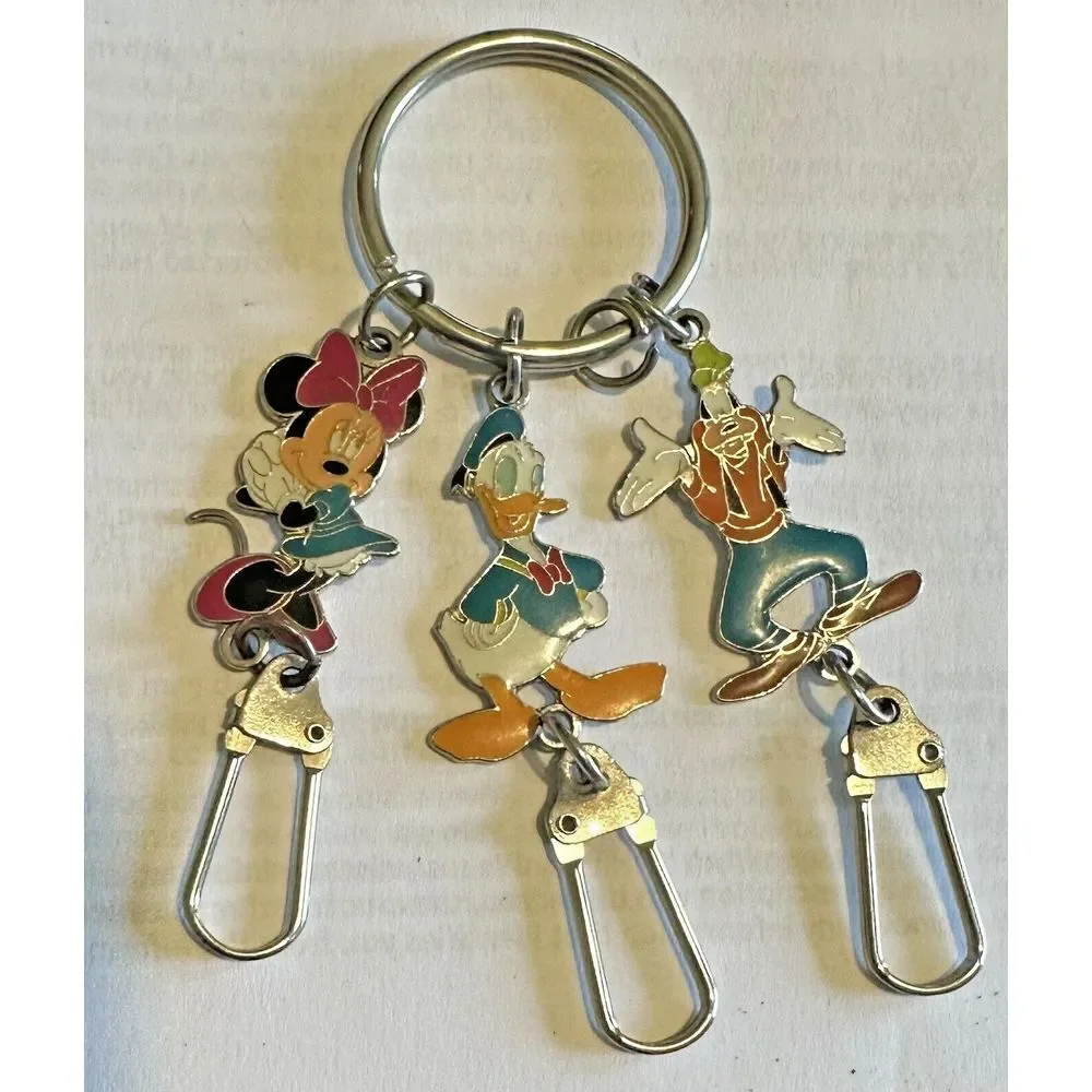 Disney Characters Keychain Metal & Enamel Mickey Head Split Ring w 3 Characters